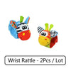 Soft baby rattle wrist toys set with colorful plush designs for sensory development.