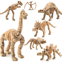 Dinosaur skeleton models set with various species for educational and creative play.