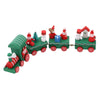 Mini wooden Christmas train set with festive ornaments and vibrant colors, perfect for holiday décor and gifting.