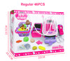 Kids supermarket checkout toy set with pink cash register and accessories for role-playing shopping fun.