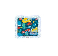 Baby inflatable water play mat with colorful ocean theme, featuring floating fish and octopus for sensory tummy time fun.