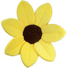 Sunflower-shaped baby bath mat with soft yellow petals and a brown center, designed for cozy infant bath time in the sink.