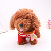 Electronic poodle toy in red outfit, capable of singing, walking, and dancing with 20 songs, perfect for kids' entertainment.