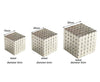 Three sets of magnetic building blocks in varying sizes for creativity and stress relief, showing dimensions and cube configurations.