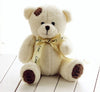 Cute patch teddy bear plush with "I love you" feet and ribbon, made from soft plush for cuddles and hanging display.