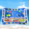 Vibrant baby inflatable water play mat with ocean-themed floating shapes, designed to enhance sensory development and motor skills.