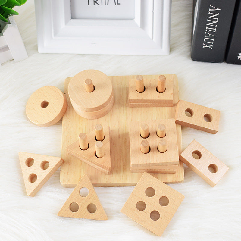 Wooden geometric shape puzzle for kids, Montessori educational toy made from eco-friendly beech wood, developing fine motor skills.