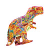 Colorful dinosaur-shaped puzzle piece with intricate floral and animal patterns in vibrant shades.