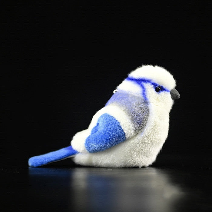 Plush gray blue tit toy made of soft fabric, featuring lifelike details and realistic stitching, ideal for cuddling or decorating.