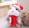 Festive Talking Hamster Plush Toy wearing a Santa hat and red scarf, perfect for Christmas gifts and interactive fun.