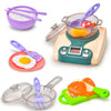 Kids interactive play house kitchen set with cooking toys, including pots, eggs, utensils, and plastic food for imaginative role play.