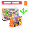 Electric Domino Train Toy set with colorful automatic domino-laying train and cactus accessory, packaging details visible.