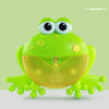 Green frog-shaped baby bath bubble machine with easy wall-mount suction, designed for fun bath time with automatic bubbles and music.