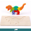 Colorful wooden dinosaur puzzle piece with matching board, promoting Montessori learning and STEM education for kids.