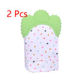 Green silicone baby teething glove with polka dots, 2-piece set, soothing gums for infants.