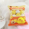 Snack Bag Plush Pillow with 8 Mini Plush Toy Snacks on a cozy bed, featuring soft and huggable material.