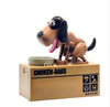 Robotic dog piggy bank with coin-eating design on a box labeled 'Choken-Bako' for fun savings.