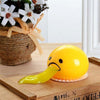 Funny Vomiting Egg Yolk Toy for Stress Relief and Pranks on a Wooden Tray