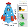 Kids Space Rocket Sprinkler with spinning water spray, dimensions 29cm x 18.5cm, featuring fun space-themed design and accessories.