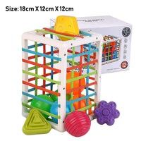 Montessori baby grip training toy with colorful sensory blocks for fine motor skill development, featuring various shapes and textures.