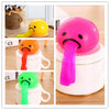 Funny vomiting egg yolk toys in yellow, orange, pink, and green colors oozing slime, perfect for stress relief and prank gifts.