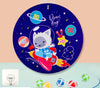 Cartoon-themed sticky ball dart board with a space cat design and colorful balls for kids' fun and learning.