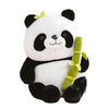 Adorable plush panda pillow holding bamboo, perfect for cuddling and gifting, made with soft PP cotton filling.