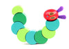 Wooden Hungry Caterpillar toy in bright green, designed to develop fine motor skills and hand-eye coordination for kids.