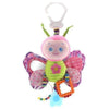 Colorful butterfly plush rattle toy for babies, designed to hang on strollers and cribs, promotes sensory play and engagement.