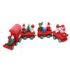 Mini Wooden Christmas Train Set with festive ornaments and Santa figures in vibrant red and green for holiday decoration.