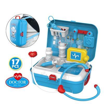 17PCS Pretend Play Doctor Kit with carry case and medical tools for kids, encouraging imaginative play and learning about healthcare.