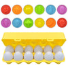 Montessori shape matching egg toy set for toddlers in a yellow carton with colorful shapes and textures for educational play.