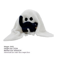 Halloween ghost plush toy with a black cat design, perfect for spooky holiday décor or gifts. Soft and cuddly for Halloween fun.