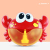 Cute red crab baby bath bubble machine with big eyes against pastel background. Perfect for fun and playful bath times.