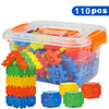 110-piece building blocks set with colorful 3D mosaic pieces in a transparent storage box for creative and educational play.