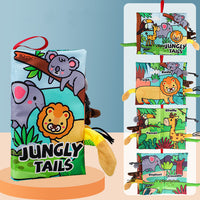 "Baby Educational Cloth Book with Jungle Animal Designs and Soft Tails for Early Learning"