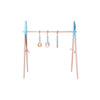 Wooden baby fitness frame with hanging toys for infant play and motor skill development.