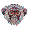 Intricate monkey face design from DIY wooden animal shaped puzzle, featuring vibrant colors and detailed patterns for creativity.