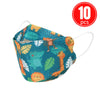 Kids KN95 mask with cartoon dinosaur and giraffe print, eco-friendly and breathable, 10-piece set for children.