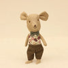 Adorable little mouse plush doll with floral shirt and bow tie, perfect for kids' playtime and nursery decor.