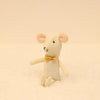 Little mouse plush doll with bow tie, made from soft fabric, perfect for kids' cuddling and play.