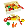 Wooden fruit and vegetable cutting toy set with wooden box, enhancing fine motor skills and imaginative play for kids