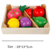 Wooden fruit and vegetable cutting toy set in box, featuring colorful, realistic play pieces for imaginative play and skill development.