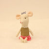 Cute little mouse plush doll with a crown and pink skirt, soft fabric, perfect for kids' play and cuddles.