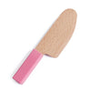 Wooden toy knife from Montessori Magnetic Kitchen Playset with pink handle for toddlers' educational fun.