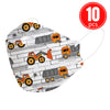 Kids KN95 mask featuring construction vehicle print, breathable 4-ply protection, pack of 10.