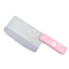 Pink and white wooden toy cleaver from Montessori Magnetic Kitchen Playset with fish detail on the blade.