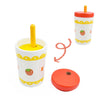 Montessori wooden strawberry toy cup with removable lid and straw for interactive play and learning.