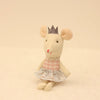 Little Mouse Plush Doll with crown and pink dress, made from soft plush fabric, perfect for kids' play and cuddling.