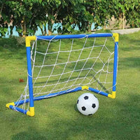 Kids mini soccer goal set with ball on grass, perfect for outdoor play and sports training for toddlers and young children.